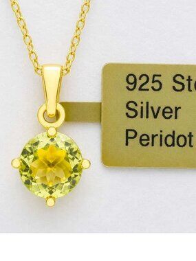 Genuine 0.94 CT Peridot Pendant Necklace 14k Yellow Gold Plated (.925)